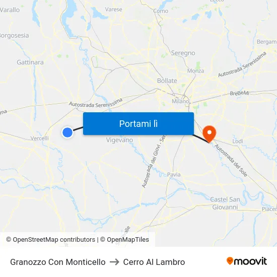 Granozzo Con Monticello to Cerro Al Lambro map