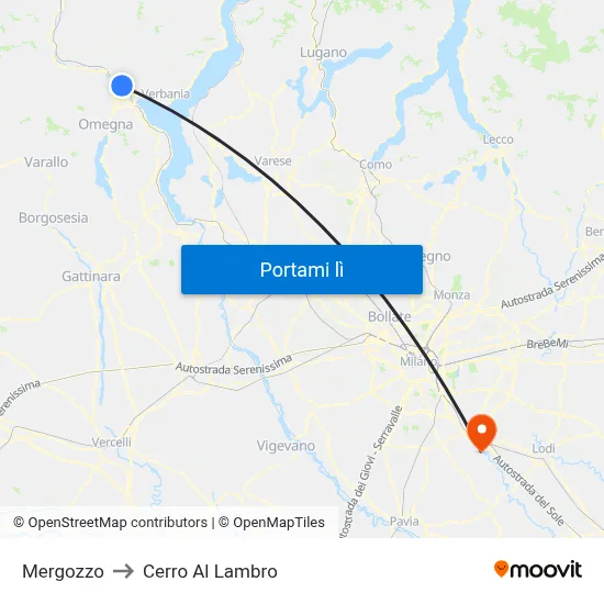 Mergozzo to Cerro Al Lambro map