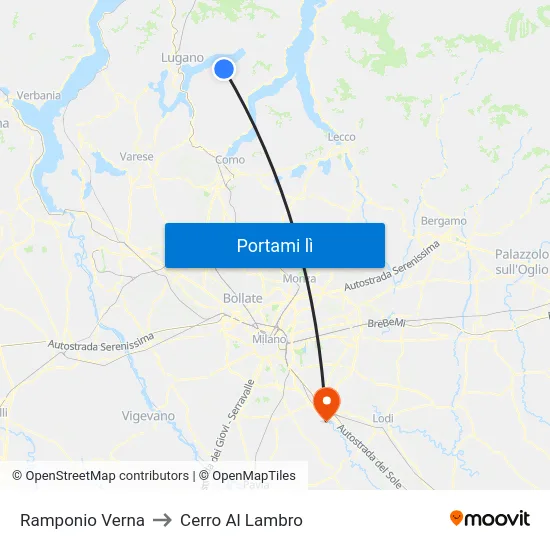 Ramponio Verna to Cerro Al Lambro map