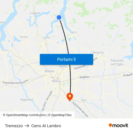 Tremezzo to Cerro Al Lambro map