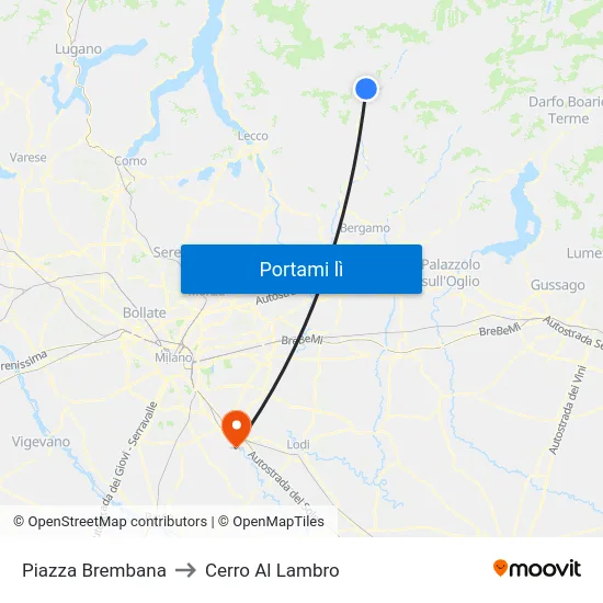 Piazza Brembana to Cerro Al Lambro map