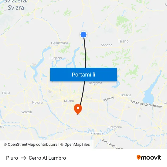 Piuro to Cerro Al Lambro map