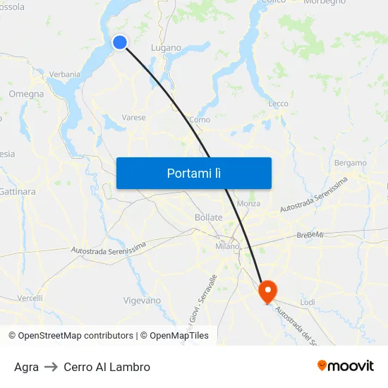 Agra to Cerro Al Lambro map