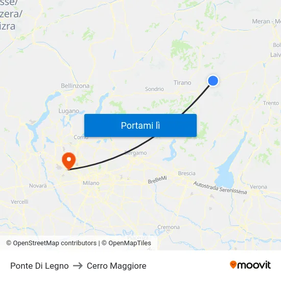 Ponte Di Legno to Cerro Maggiore map