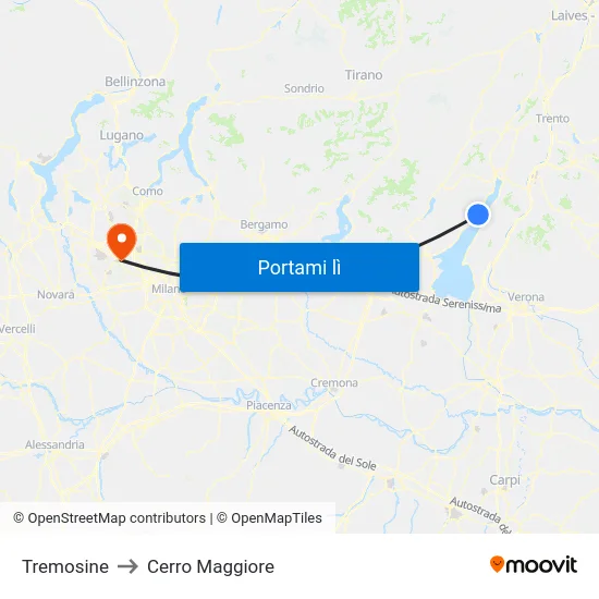 Tremosine to Cerro Maggiore map