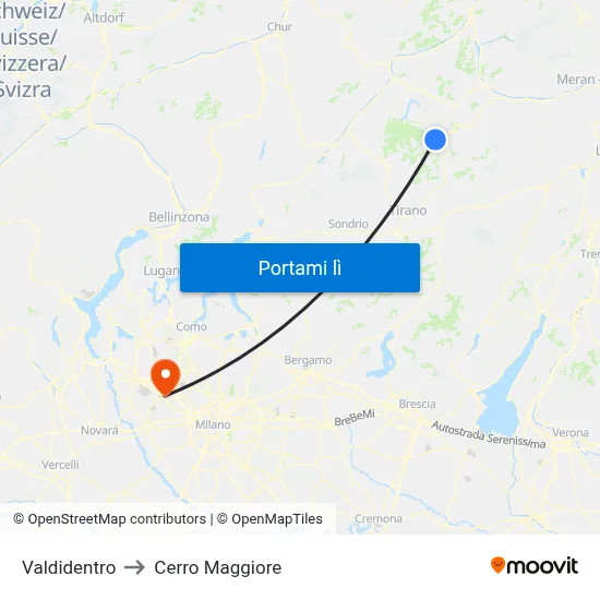 Valdidentro to Cerro Maggiore map