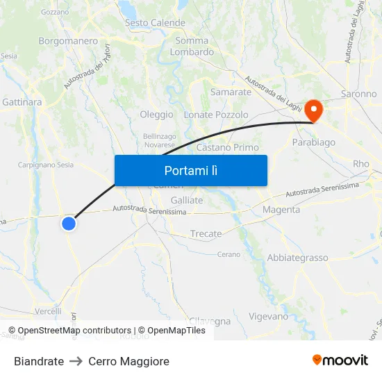 Biandrate to Cerro Maggiore map