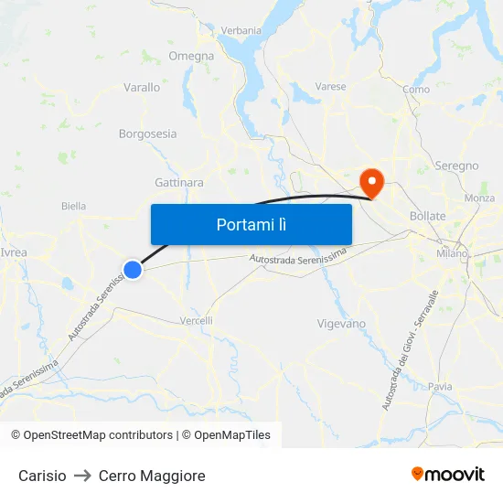 Carisio to Cerro Maggiore map