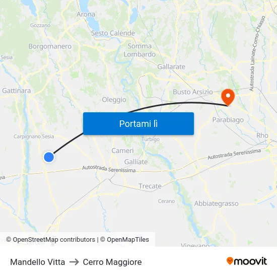 Mandello Vitta to Cerro Maggiore map