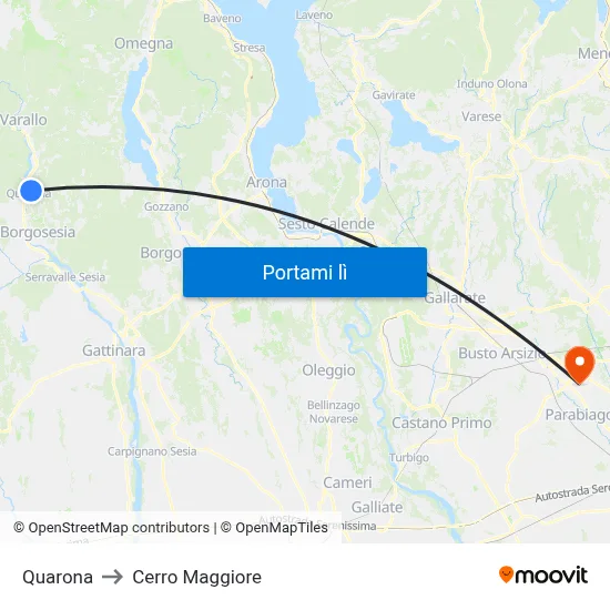 Quarona to Cerro Maggiore map