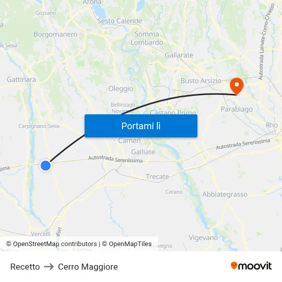 Recetto to Cerro Maggiore map