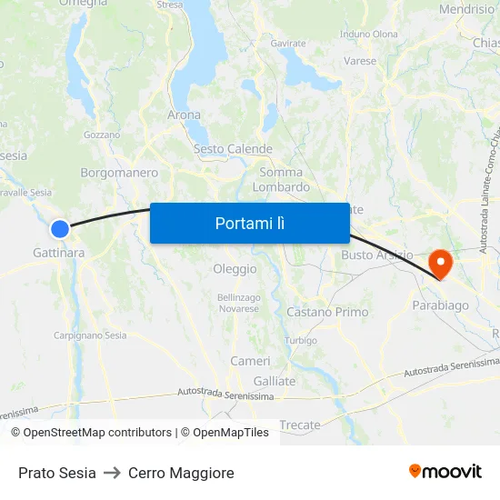Prato Sesia to Cerro Maggiore map