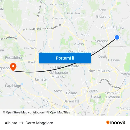 Albiate to Cerro Maggiore map