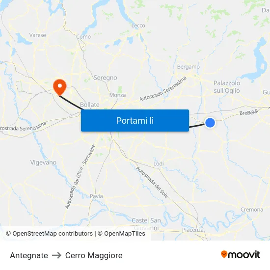 Antegnate to Cerro Maggiore map