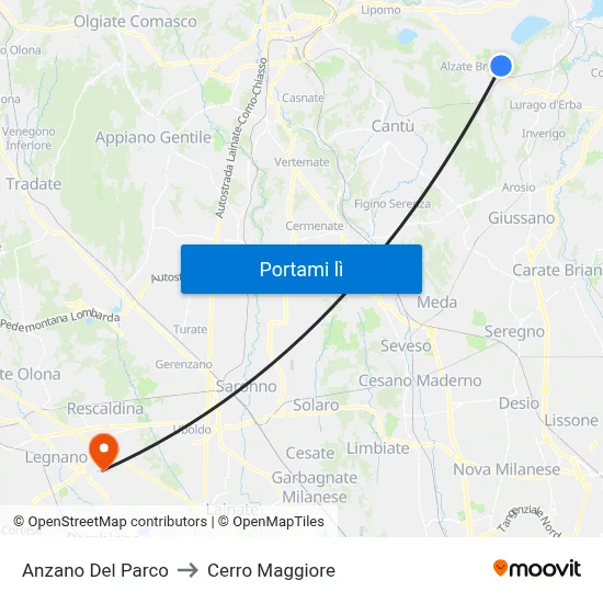 Anzano Del Parco to Cerro Maggiore map