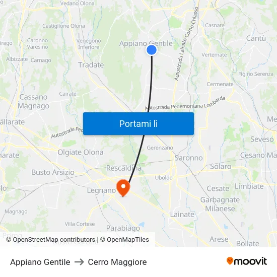 Appiano Gentile to Cerro Maggiore map