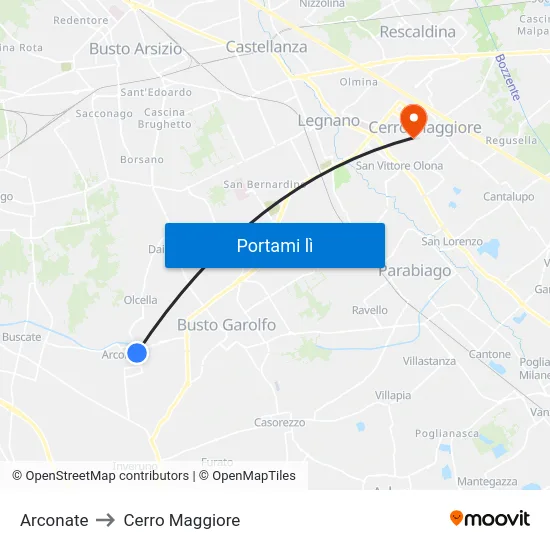 Arconate to Cerro Maggiore map