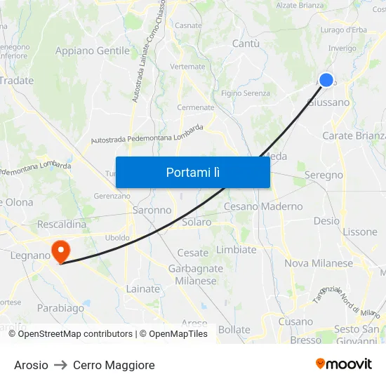 Arosio to Cerro Maggiore map