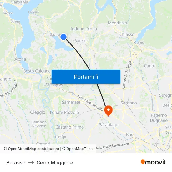 Barasso to Cerro Maggiore map