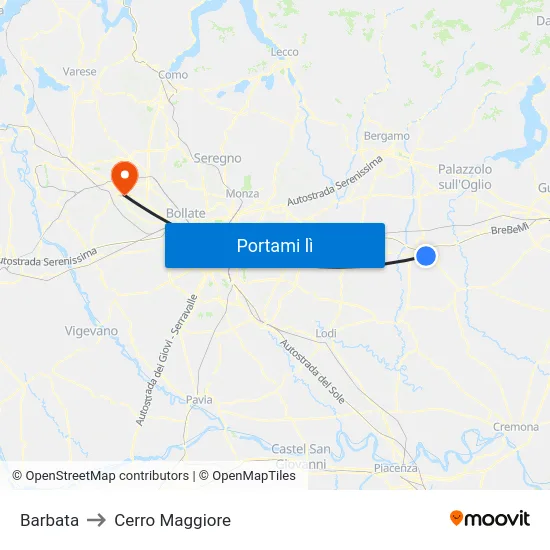 Barbata to Cerro Maggiore map