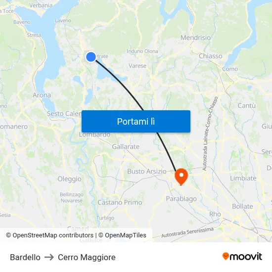 Bardello to Cerro Maggiore map