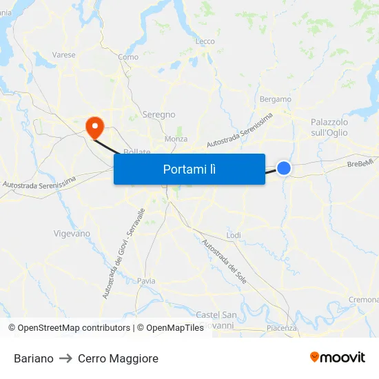 Bariano to Cerro Maggiore map