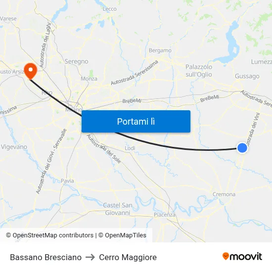 Bassano Bresciano to Cerro Maggiore map