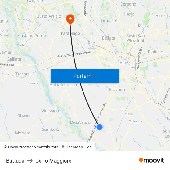 Battuda to Cerro Maggiore map