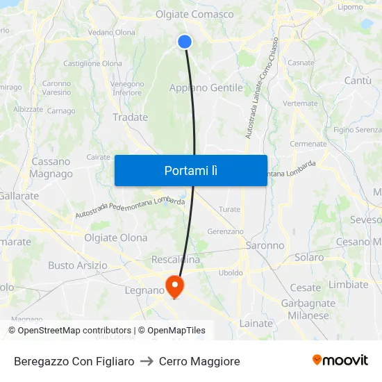 Beregazzo Con Figliaro to Cerro Maggiore map