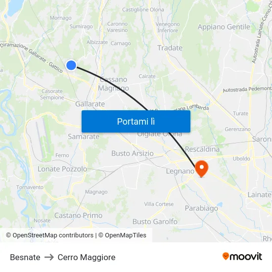 Besnate to Cerro Maggiore map