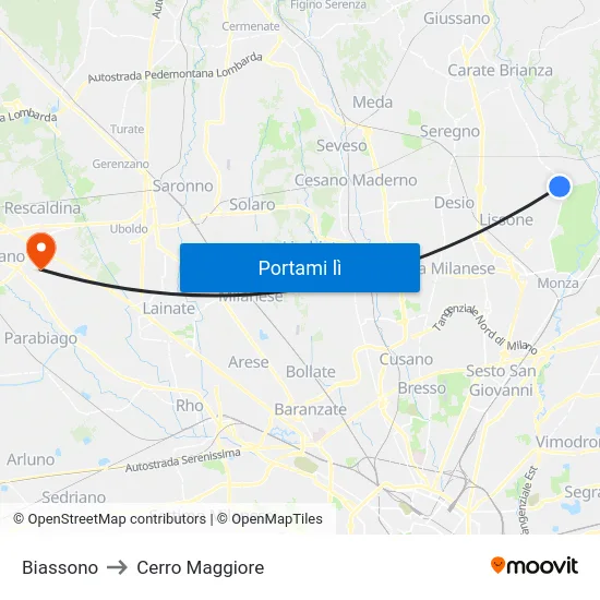 Biassono to Cerro Maggiore map