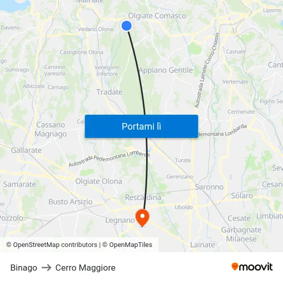 Binago to Cerro Maggiore map