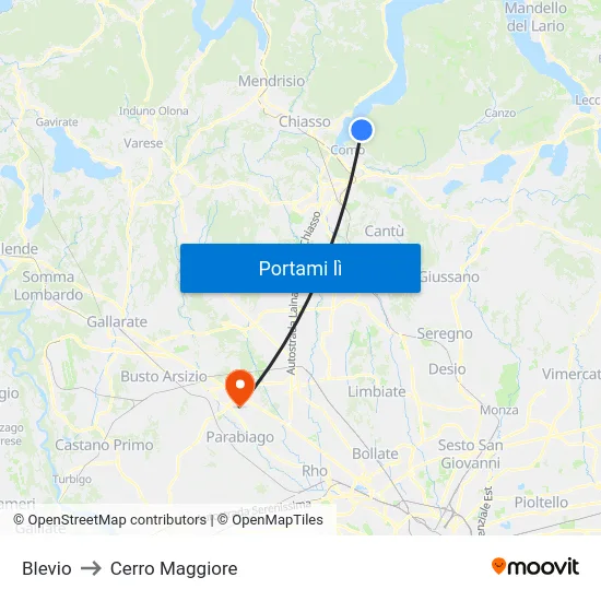 Blevio to Cerro Maggiore map