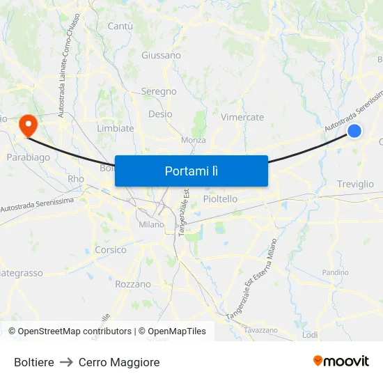 Boltiere to Cerro Maggiore map