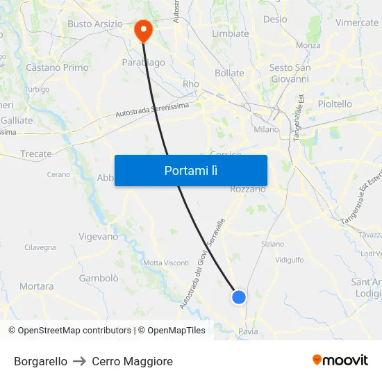 Borgarello to Cerro Maggiore map