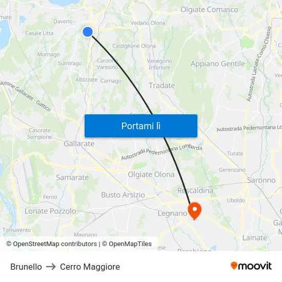 Brunello to Cerro Maggiore map