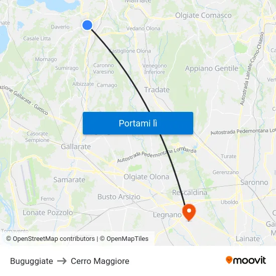 Buguggiate to Cerro Maggiore map