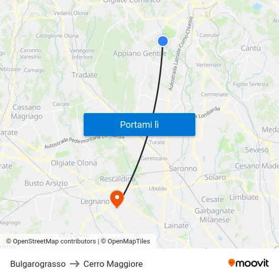 Bulgarograsso to Cerro Maggiore map
