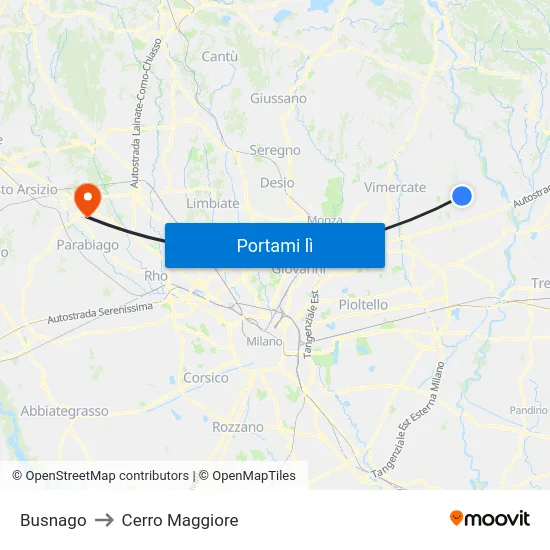 Busnago to Cerro Maggiore map