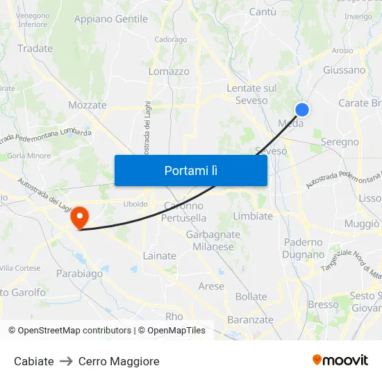 Cabiate to Cerro Maggiore map