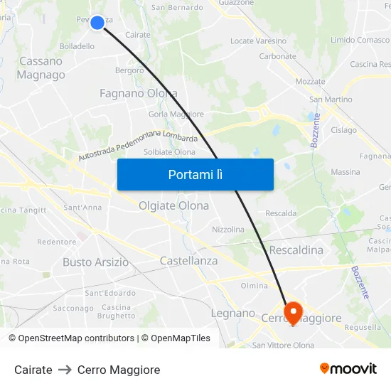 Cairate to Cerro Maggiore map