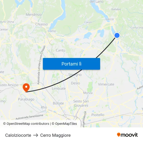 Calolziocorte to Cerro Maggiore map