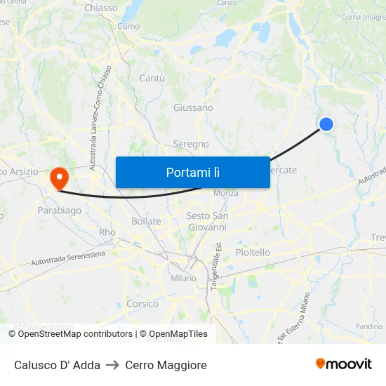 Calusco D' Adda to Cerro Maggiore map