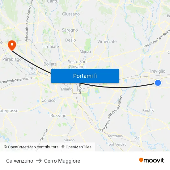 Calvenzano to Cerro Maggiore map