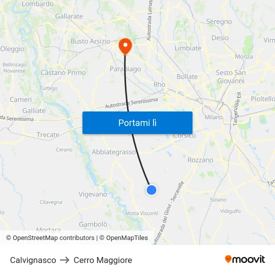 Calvignasco to Cerro Maggiore map