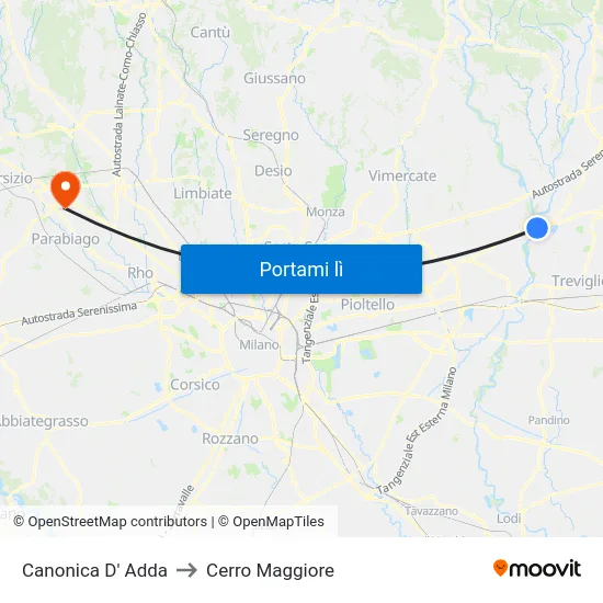 Canonica D' Adda to Cerro Maggiore map