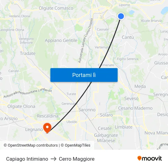 Capiago Intimiano to Cerro Maggiore map
