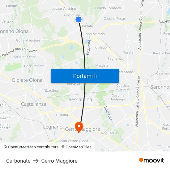 Carbonate to Cerro Maggiore map