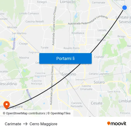 Carimate to Cerro Maggiore map