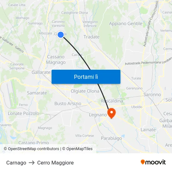 Carnago to Cerro Maggiore map